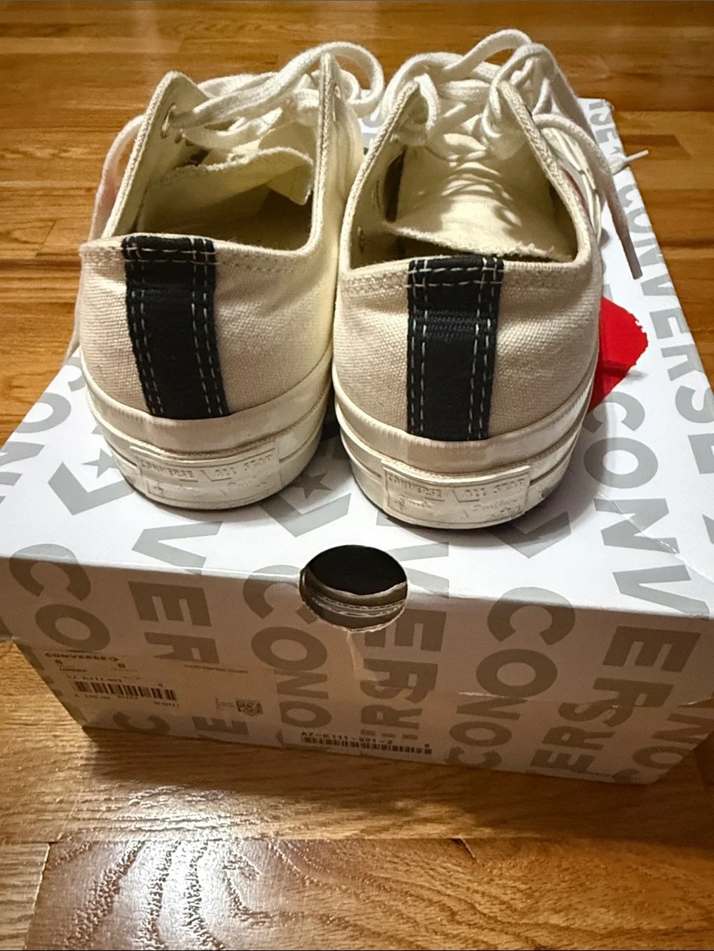Comme des Garcons Cream Canvas Sneakers with Black Heel Stripe
